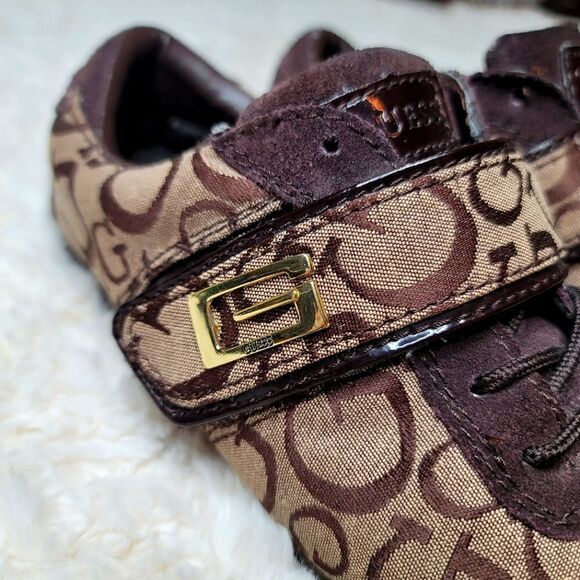 Guess Lace-Up & Velcro Sneakers With Signiture Monogram Pattern - Brown - Picture 8 of 14